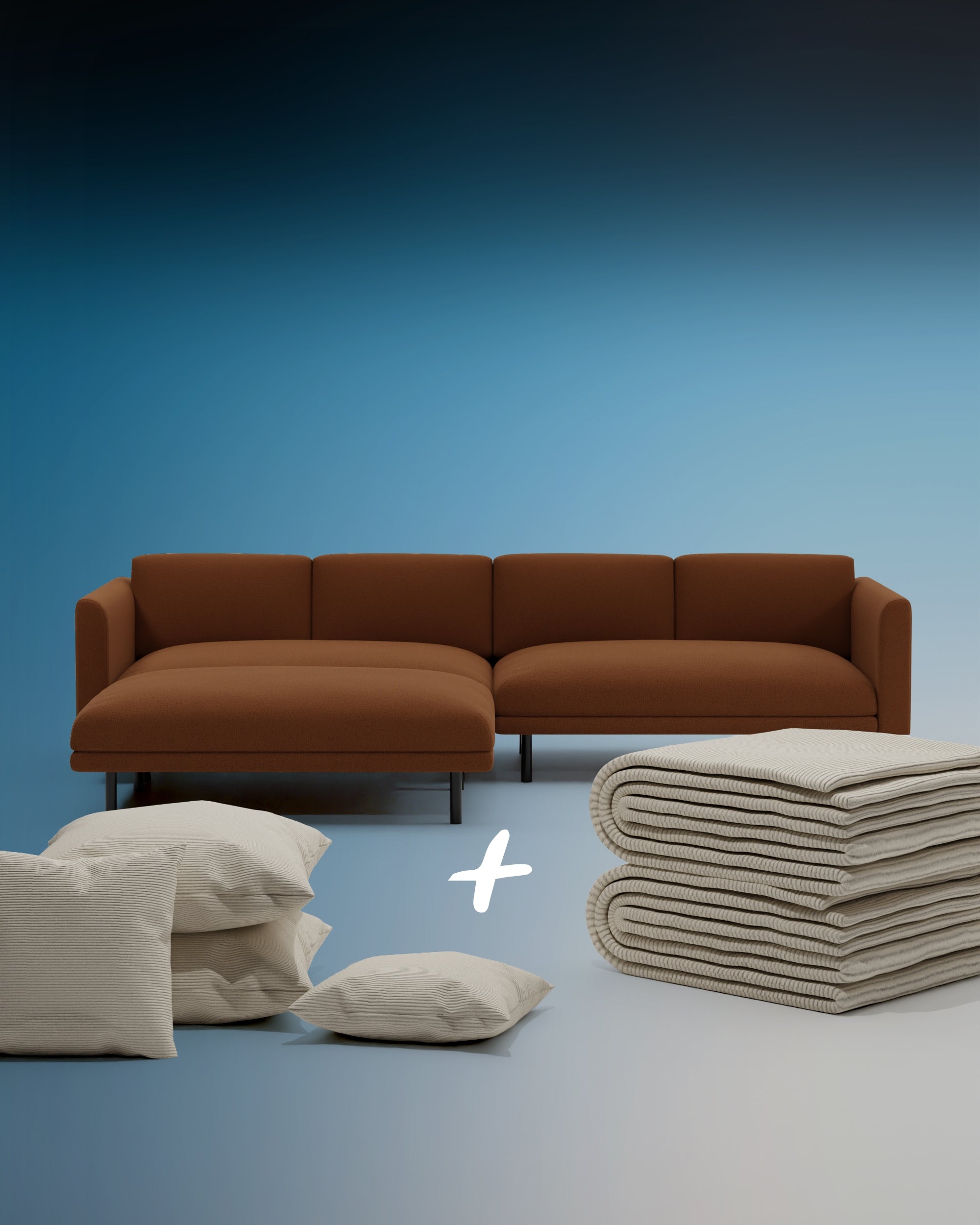 Modulares Sofa Aera 3-Sitzer mit Hocker und Schlaffunktion 3 in 1 Set
