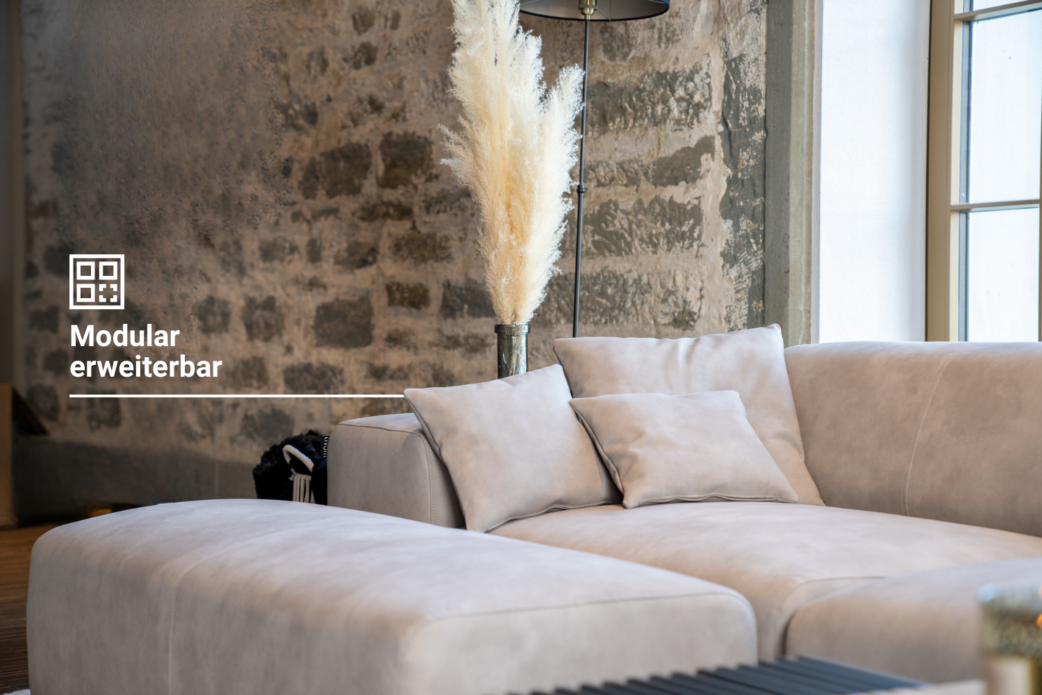 Canapé d'angle modulable 4 places Nina avec fonction couchage