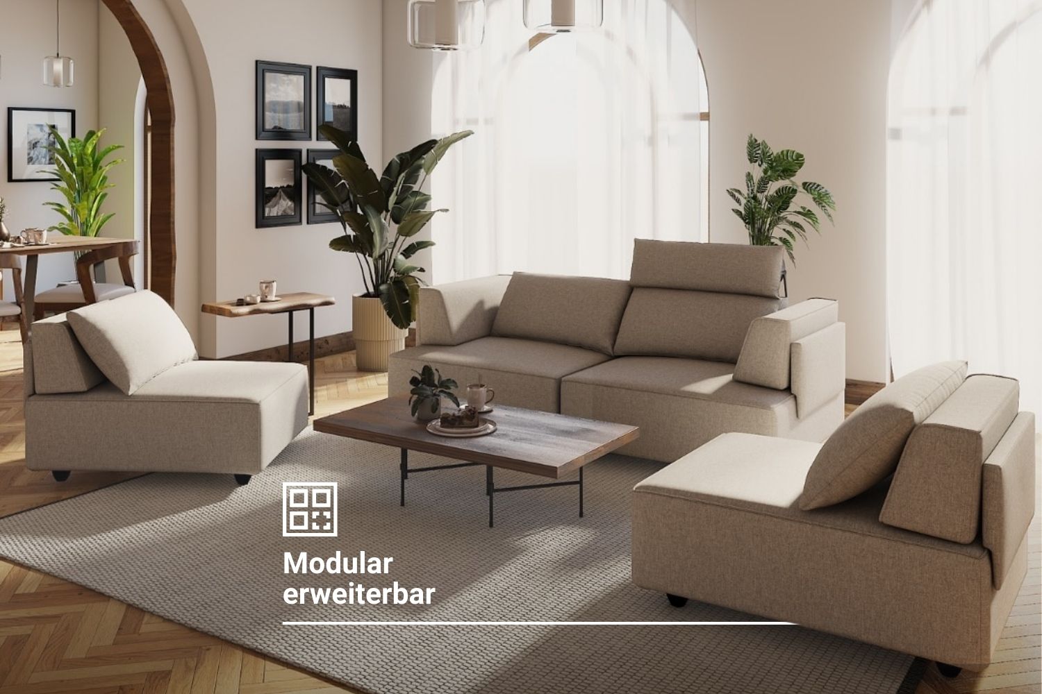 Stoffbezug - Modulares Sofa Louis 4-Sitzer