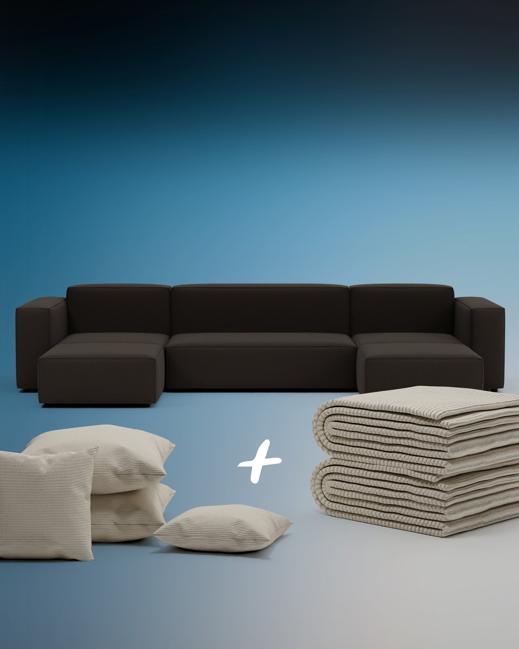 Harvey modular sofa U-Form / Living area with sleeping function 3 in 1 set