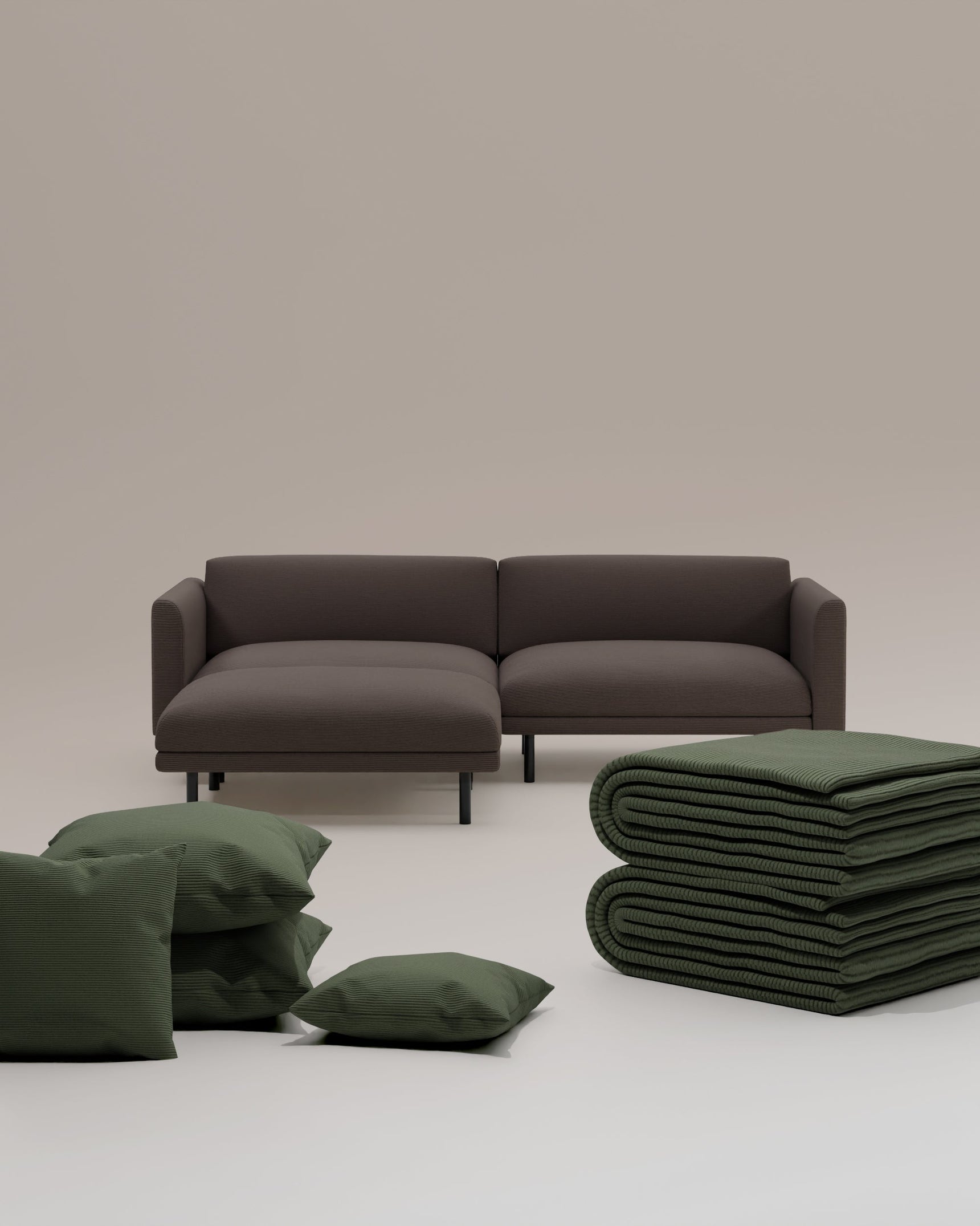 Set 3 in 1 divano componibile Aera 2,5 posti con poggiapiedi e funzione letto