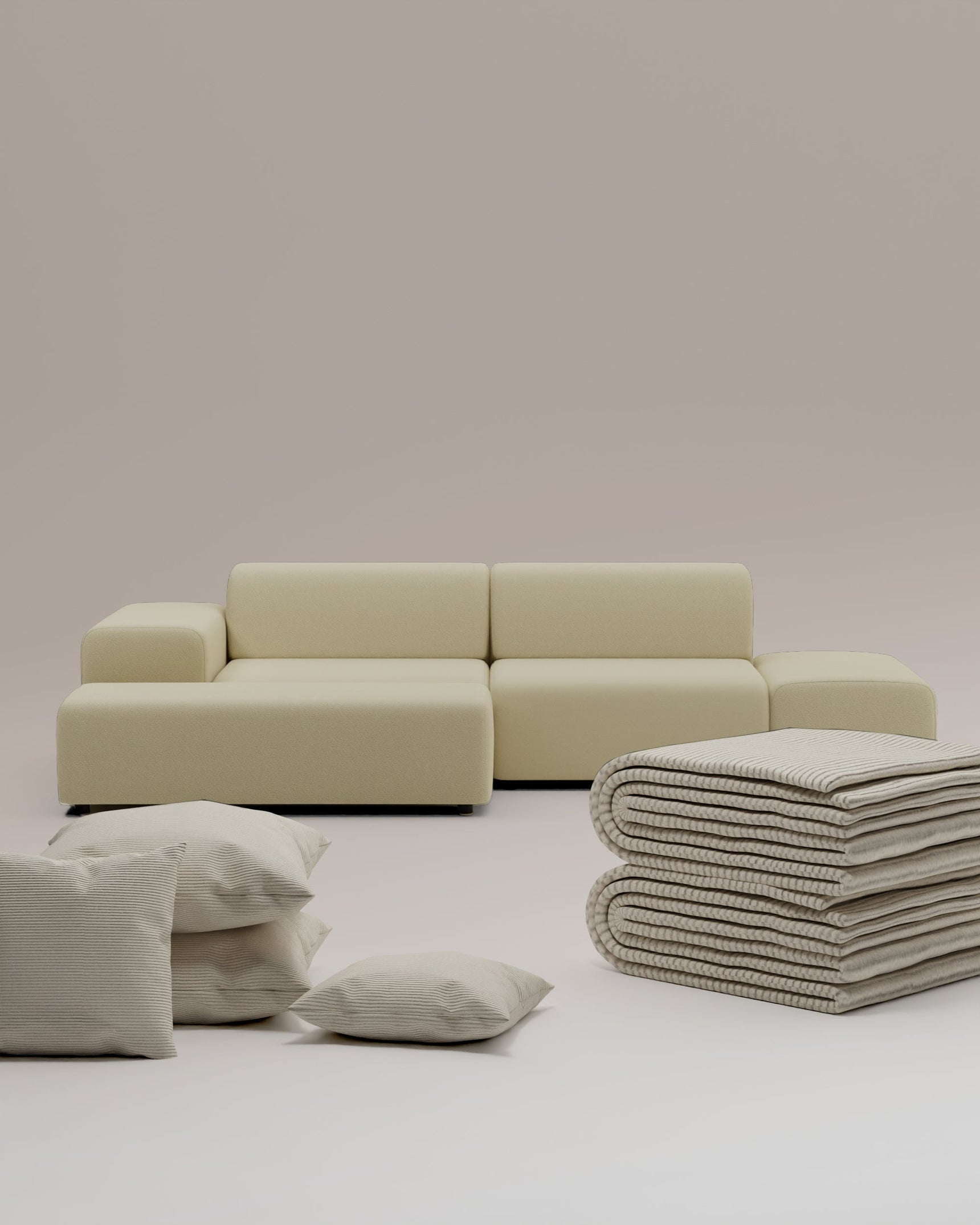 Set 3 in 1 divano angolare modulare Nina a 4 posti con funzione letto, incluso il rivestimento di ricambio gratuito
