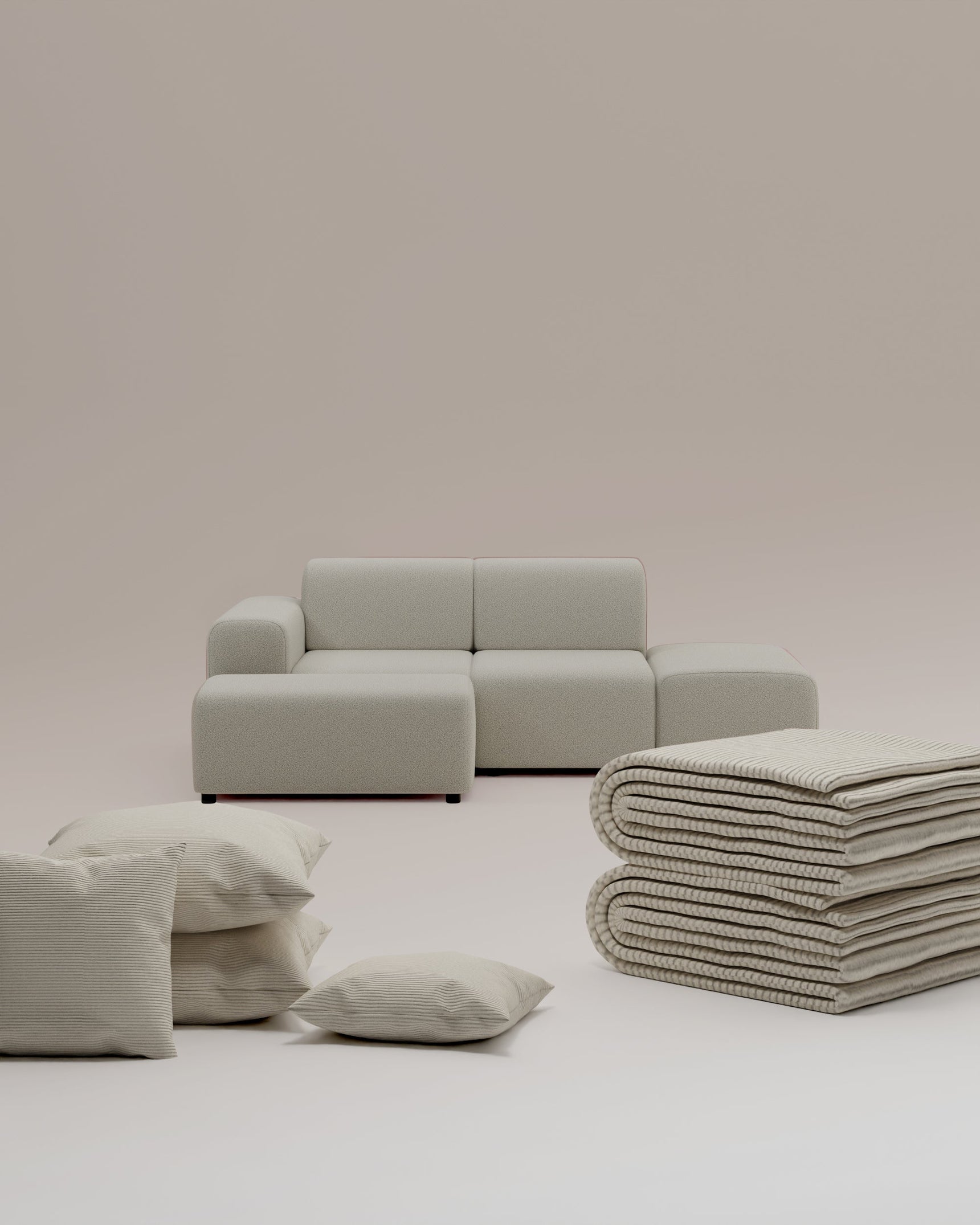 Set 3 in 1 divano angolare modulare Nina 4 posti mini con funzione letto, incluso il rivestimento di ricambio gratuito