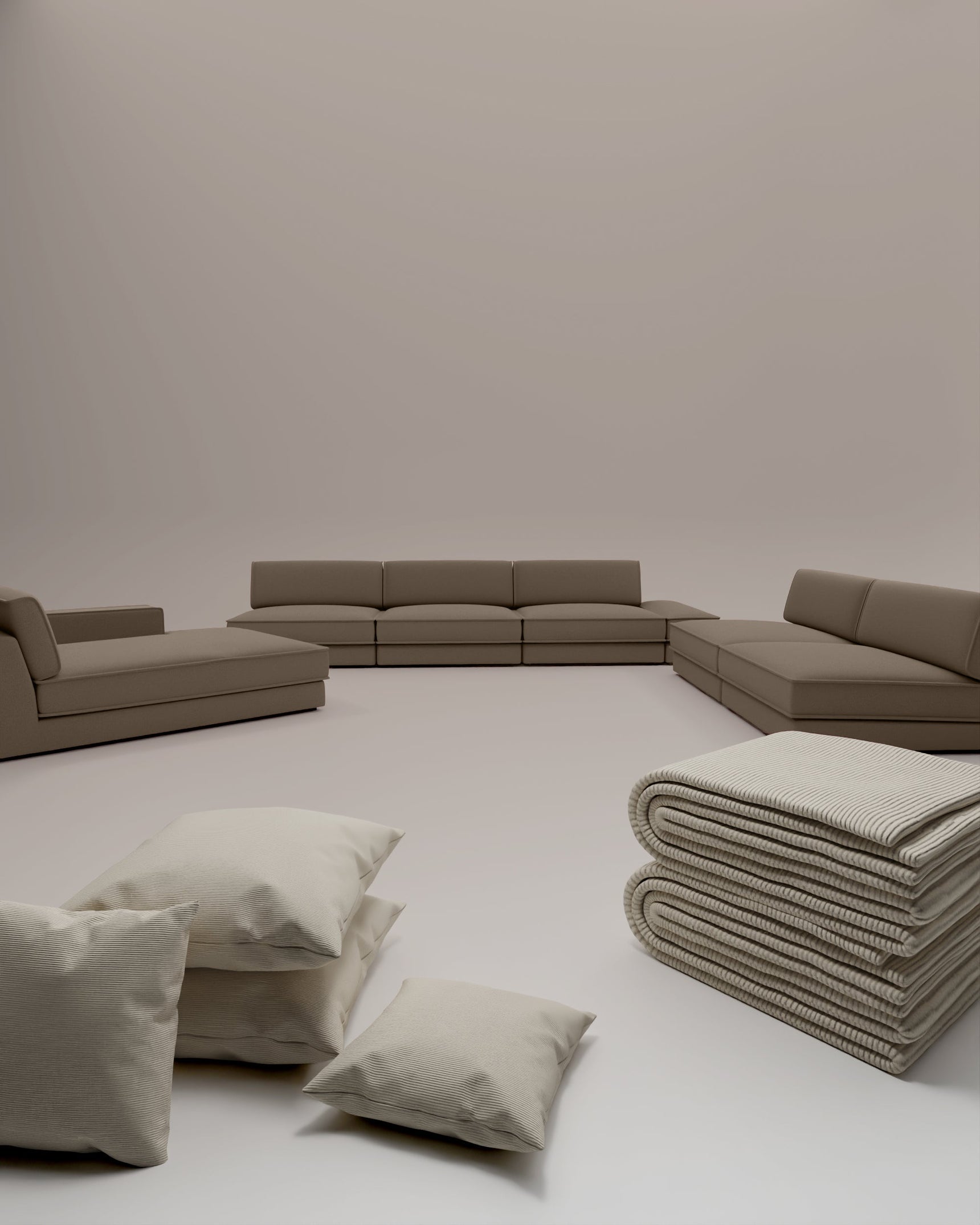 Set 3 in 1 divano modulare Terra U con funzione di zona giorno e zona notte