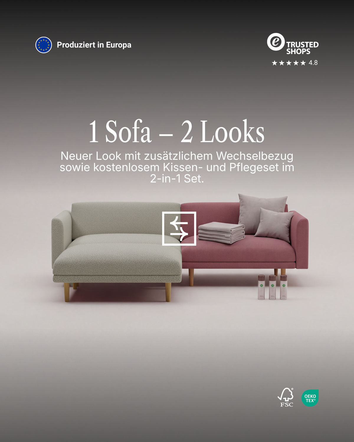Modulares Sofa Aera 2.5-Sitzer mit Hocker und Schlaffunktion