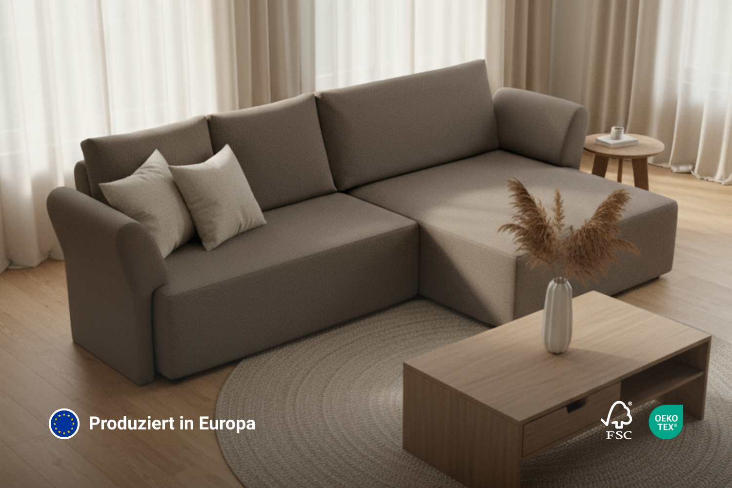 Divano componibile Amy 4 posti rivestito in tessuto con funzione sleep