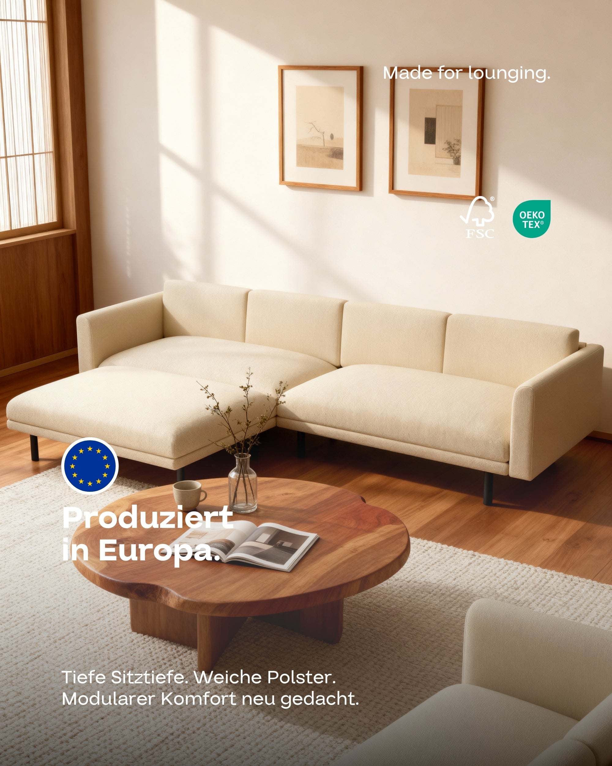 Divano componibile Aera 3 posti con sgabello con funzione letto