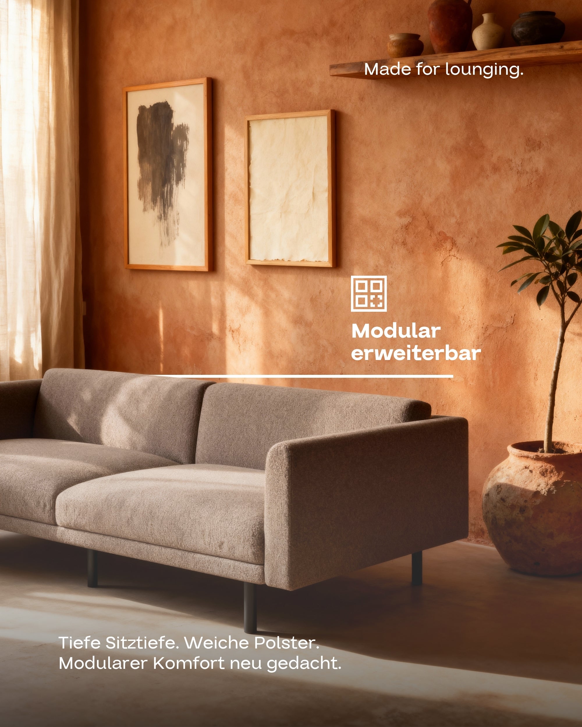 Aera 2.5-seater modular sofa with ottoman and sleeping function