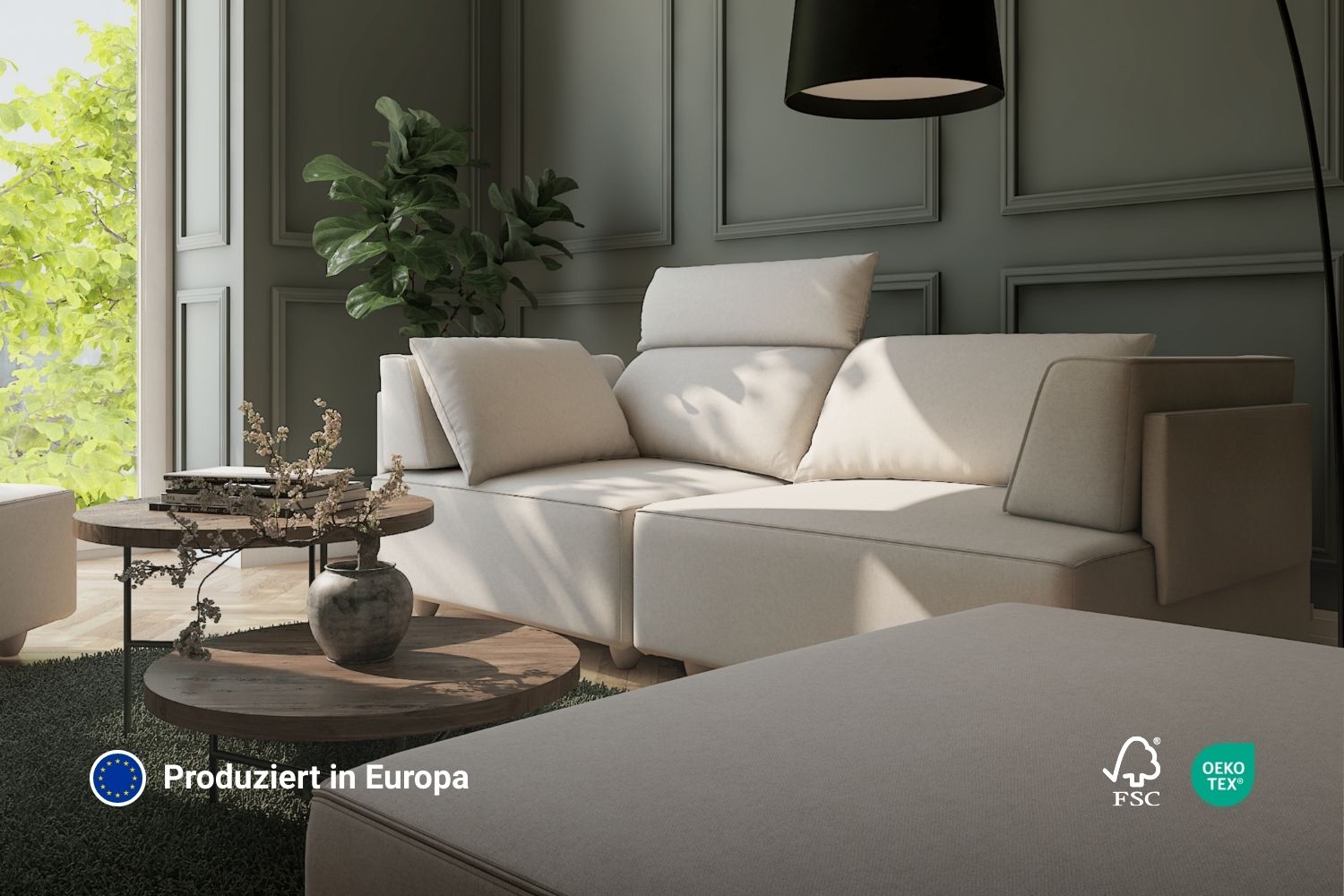 Stoffbezug - Modulares Sofa Louis 2-Sitzer mit Hocker